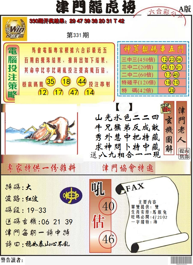 2024331期津门龙虎榜A