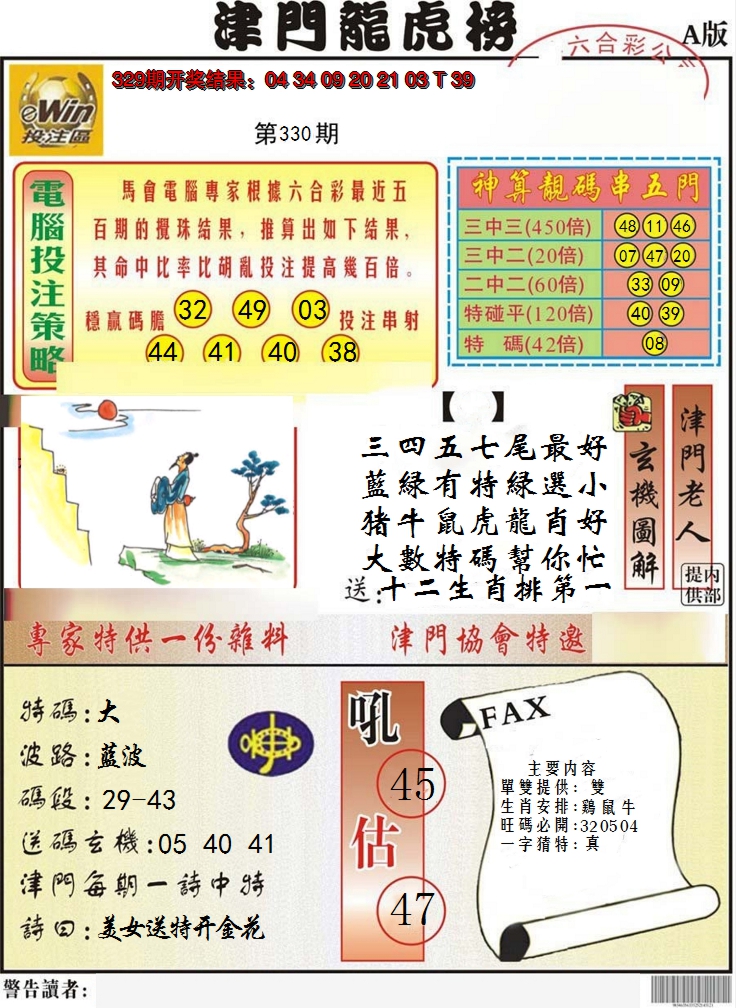 2024330期津门龙虎榜A