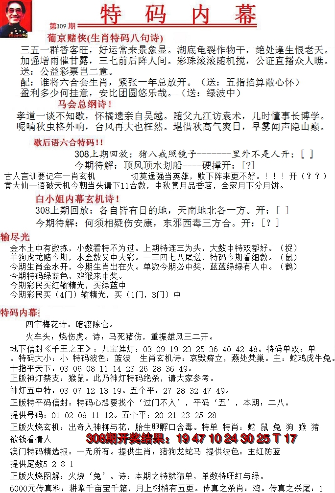 2024309期特码内幕A