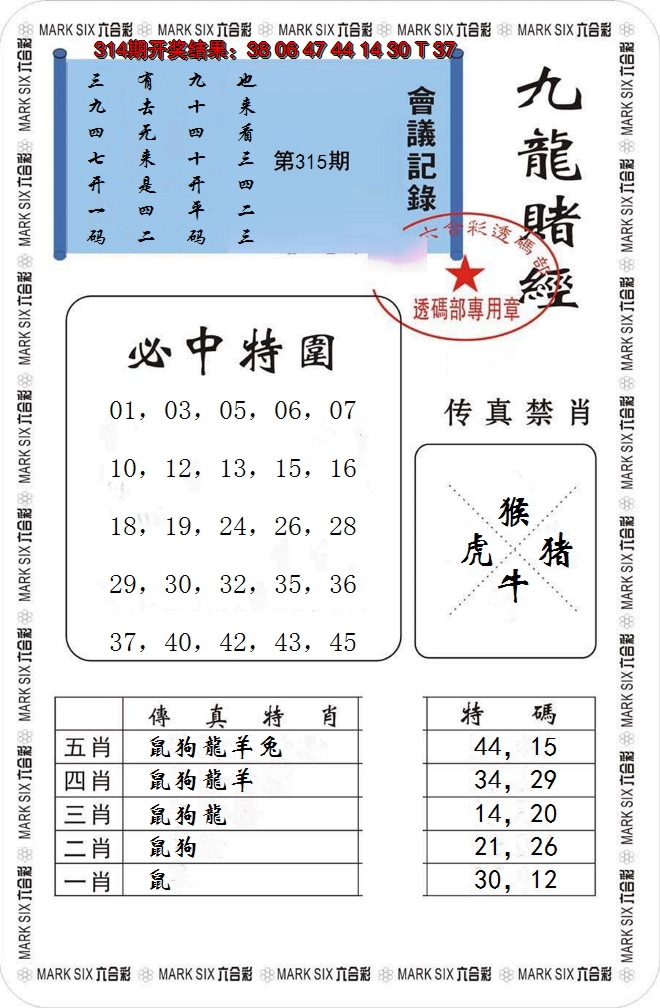 2024315期九龙赌经