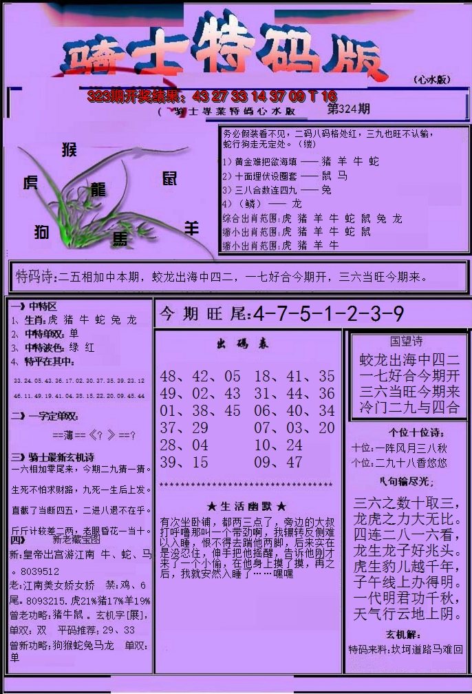 2024324期骑士特码版