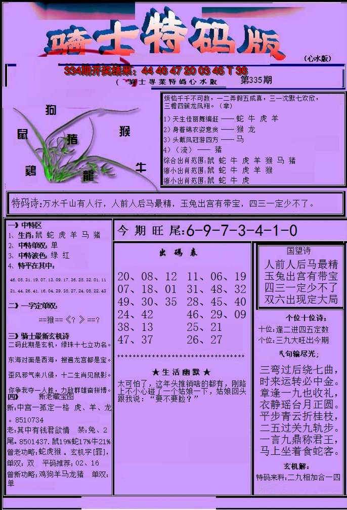 2024335期骑士特码版