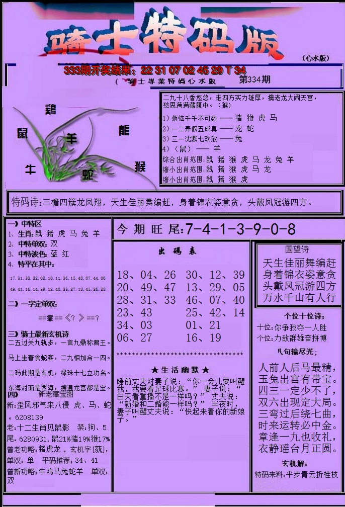 2024334期骑士特码版