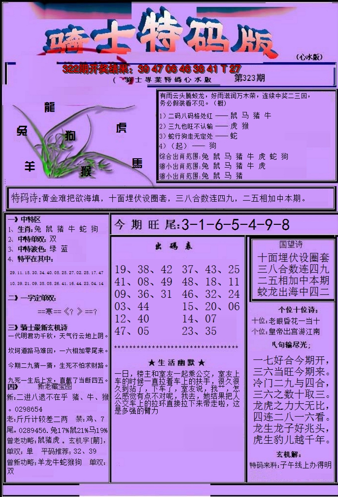 2024323期骑士特码版
