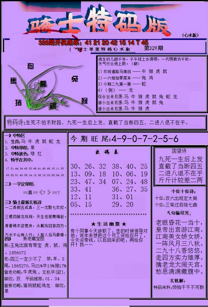 2024329期骑士特码版