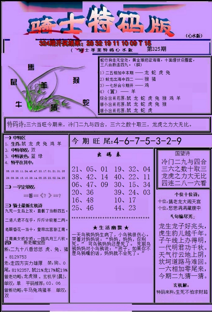 2024325期骑士特码版