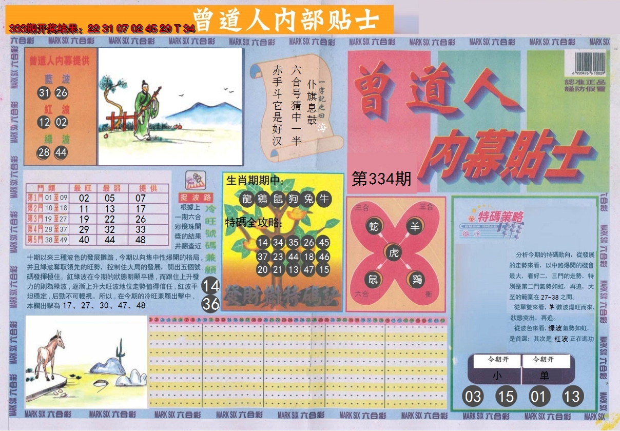 2024334期曾道人内幕贴士A