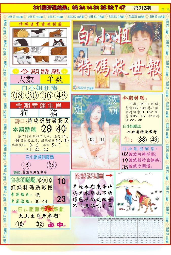 2024312期白小姐急旋风A
