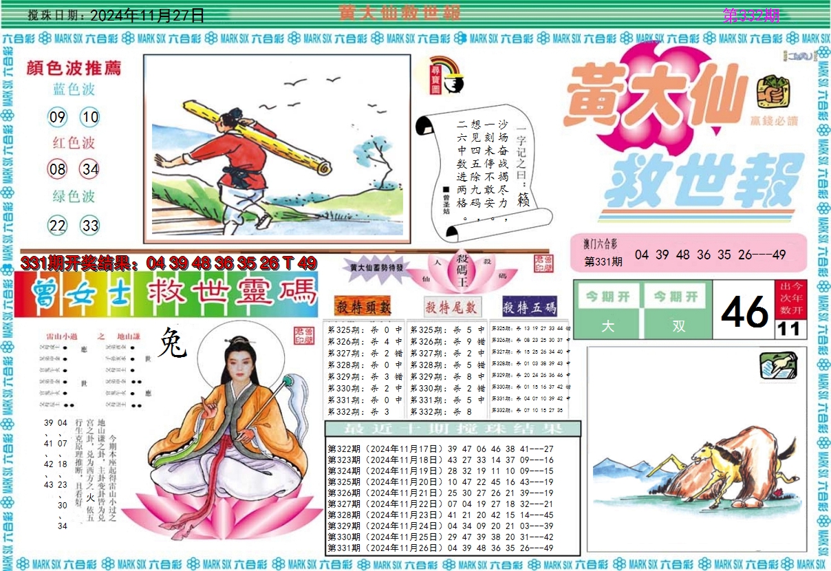 2024332期黄大仙救世A