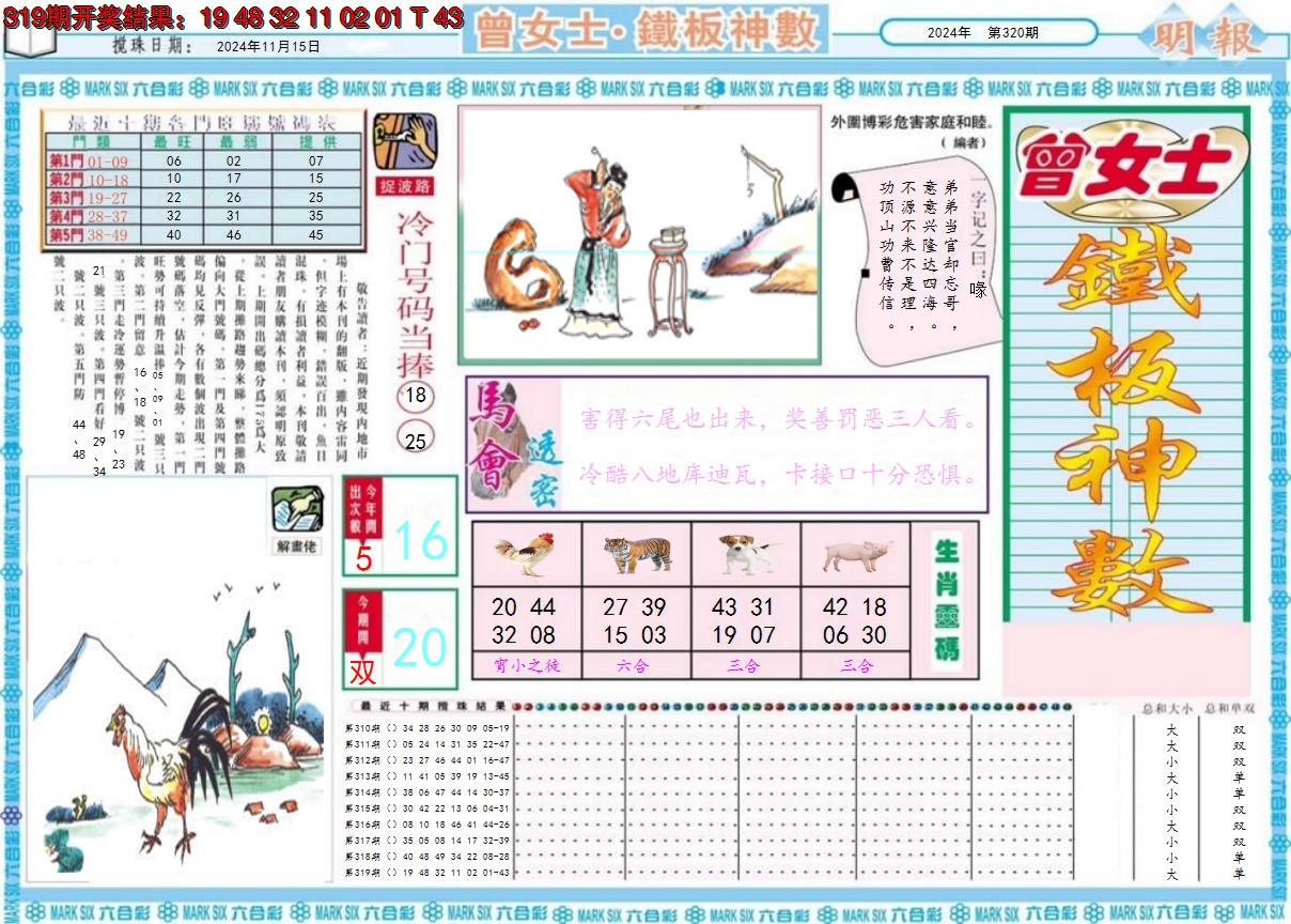 2024320期曾女士铁板神数A