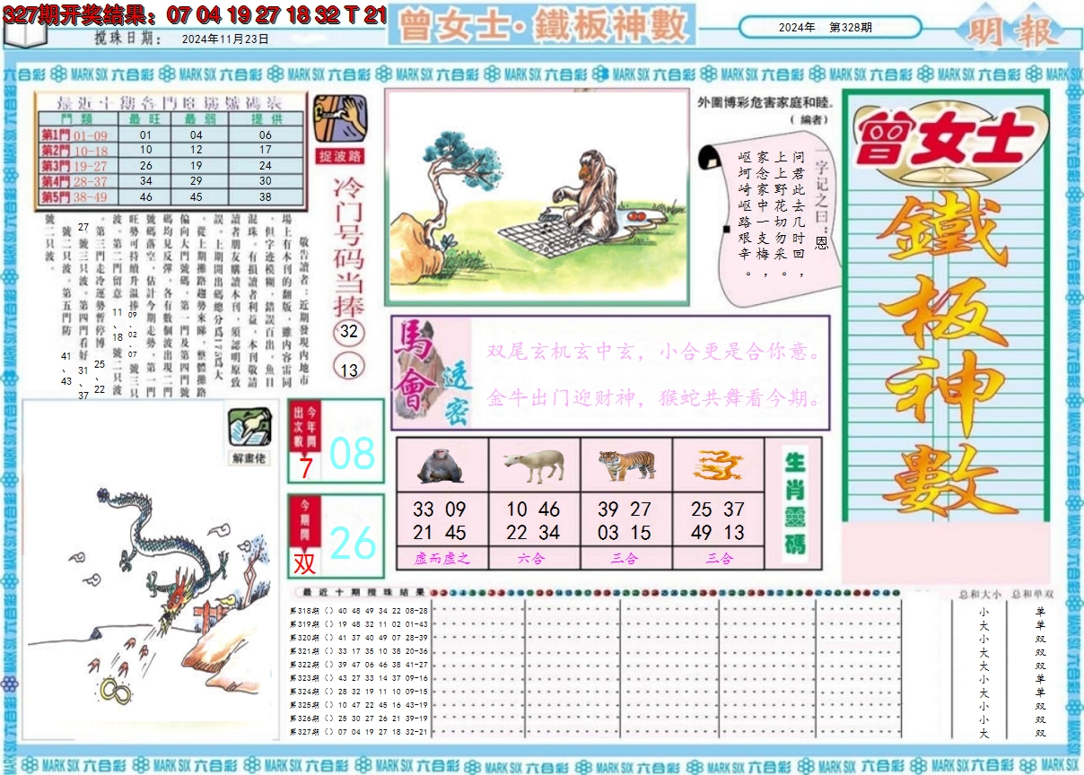 2024328期曾女士铁板神数A