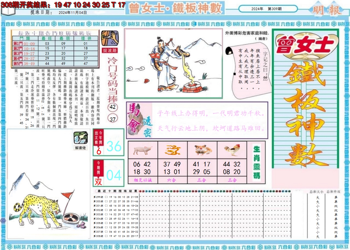 2024309期曾女士铁板神数A