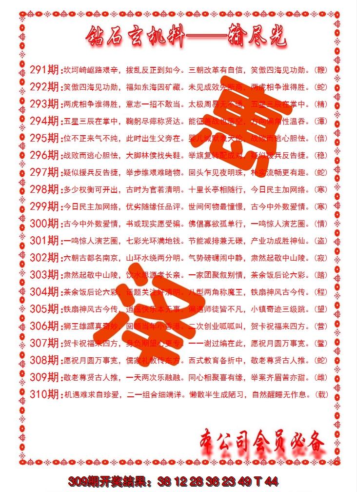 2024310期钻石玄机诗-输光料