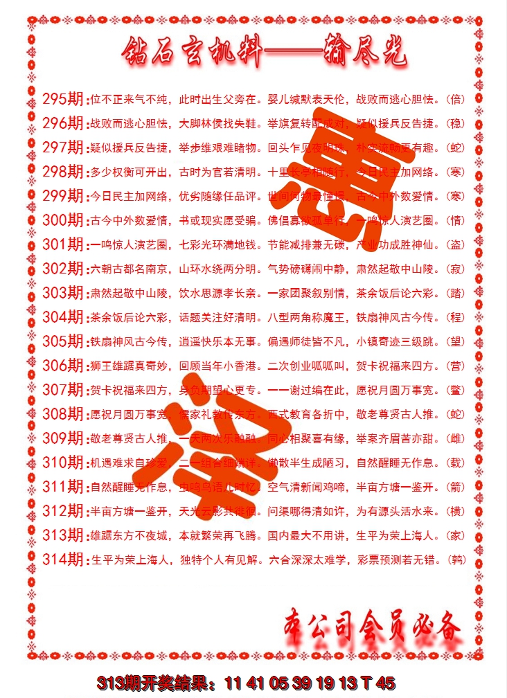 2024314期钻石玄机诗-输光料