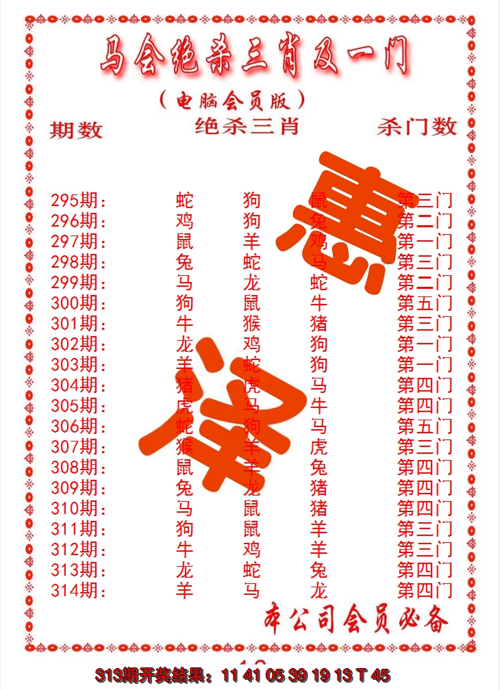 2024314期马会绝杀三肖及一门