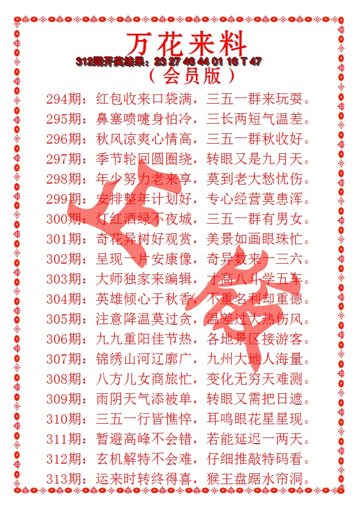 2024313期万花来料