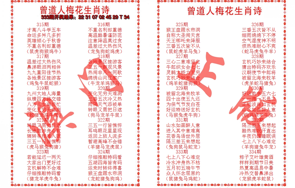 2024334期曾道人梅花生肖诗