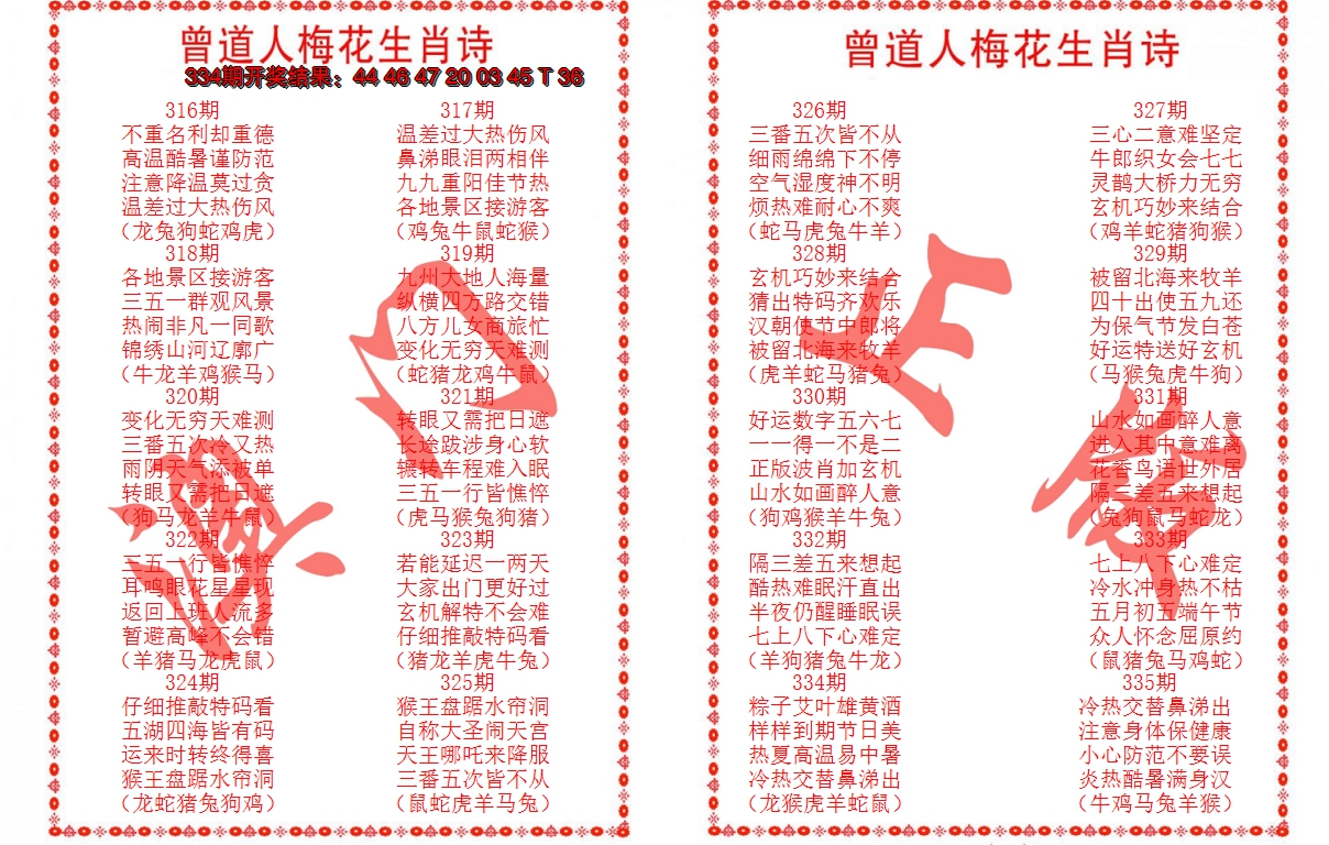 2024335期曾道人梅花生肖诗