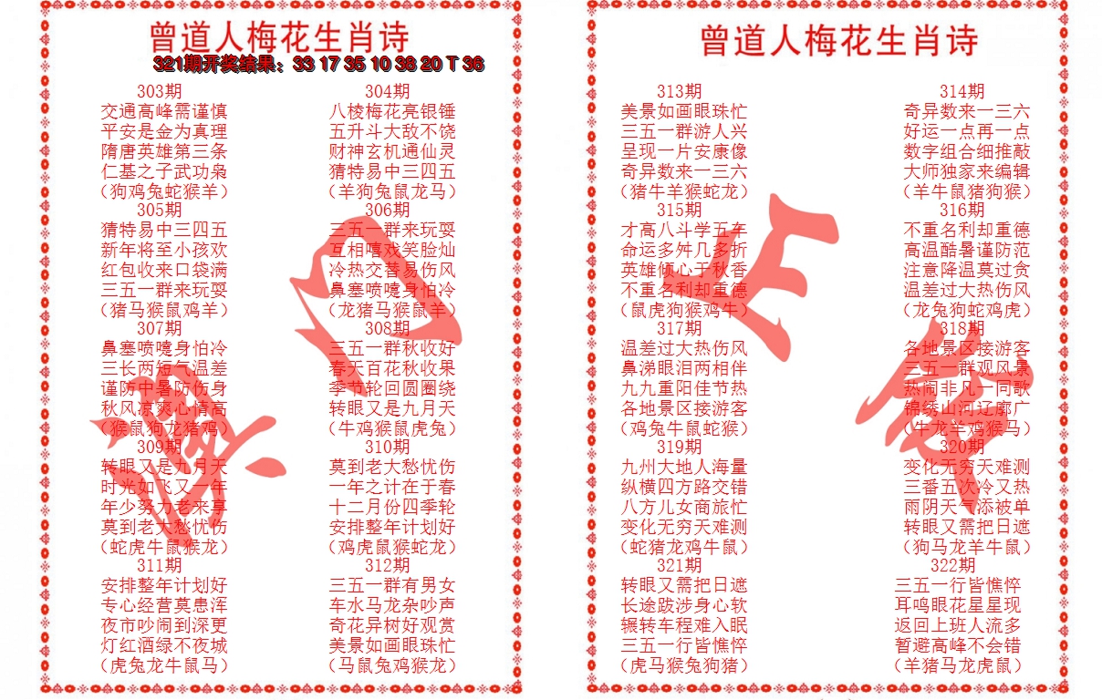 2024322期曾道人梅花生肖诗