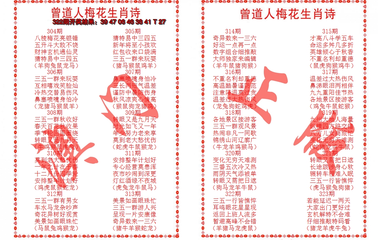 2024323期曾道人梅花生肖诗