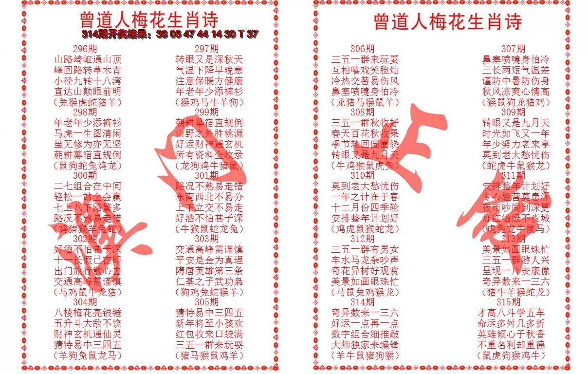 2024315期曾道人梅花生肖诗