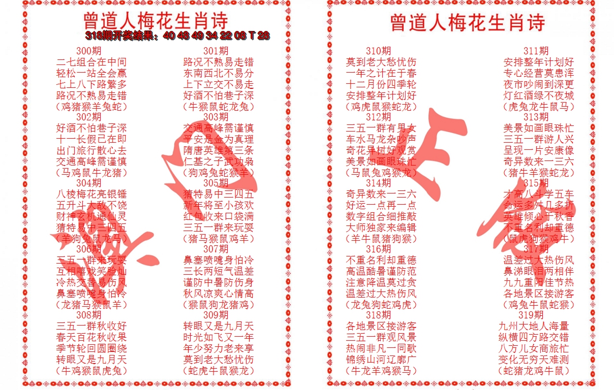 2024319期曾道人梅花生肖诗