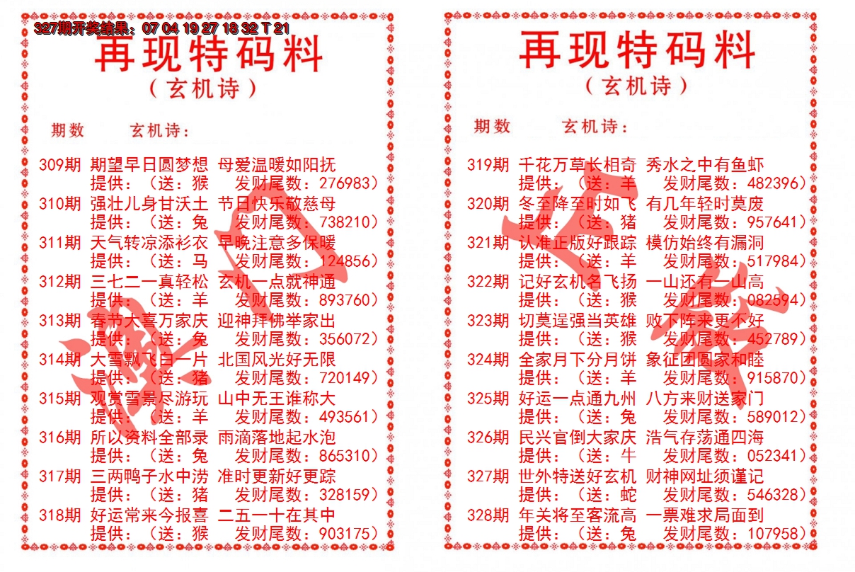 2024328期再现特码料