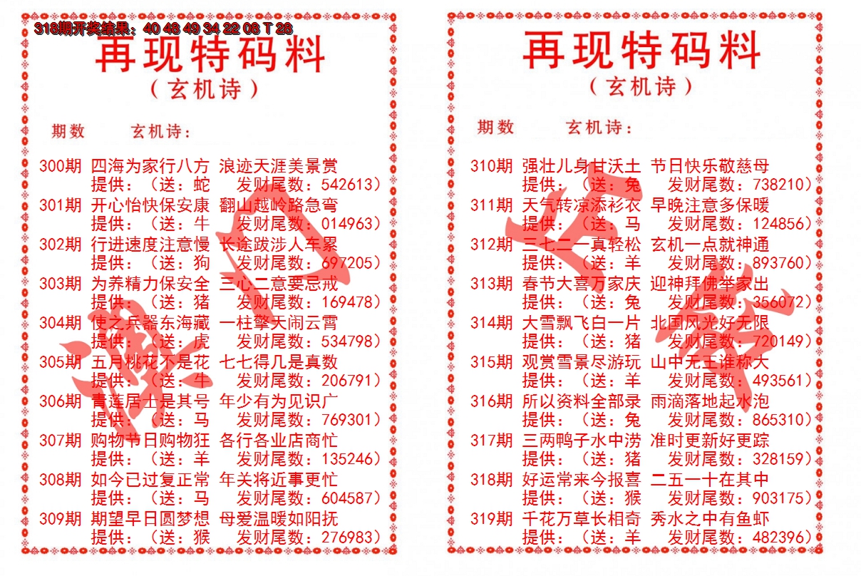2024319期再现特码料