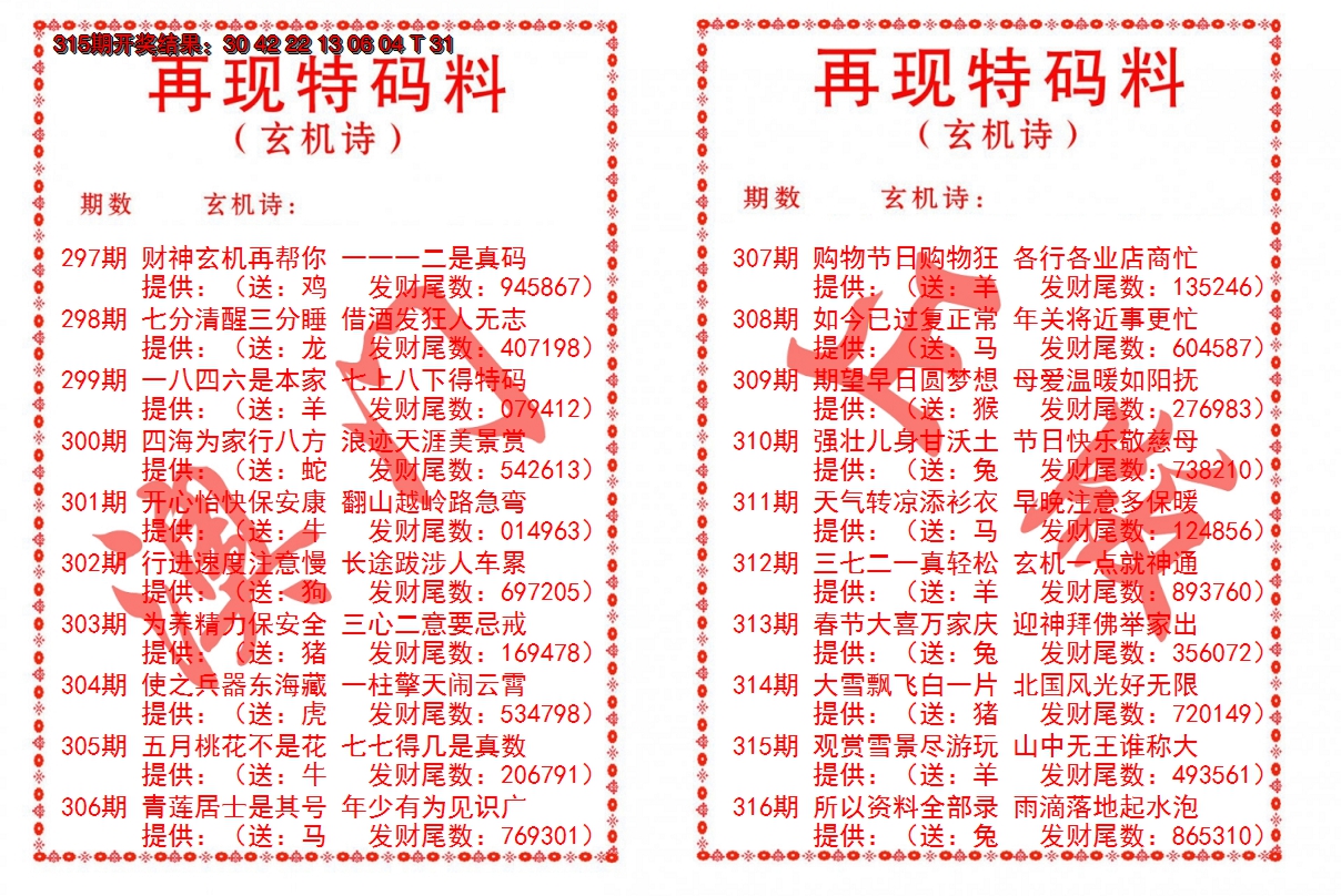 2024316期再现特码料