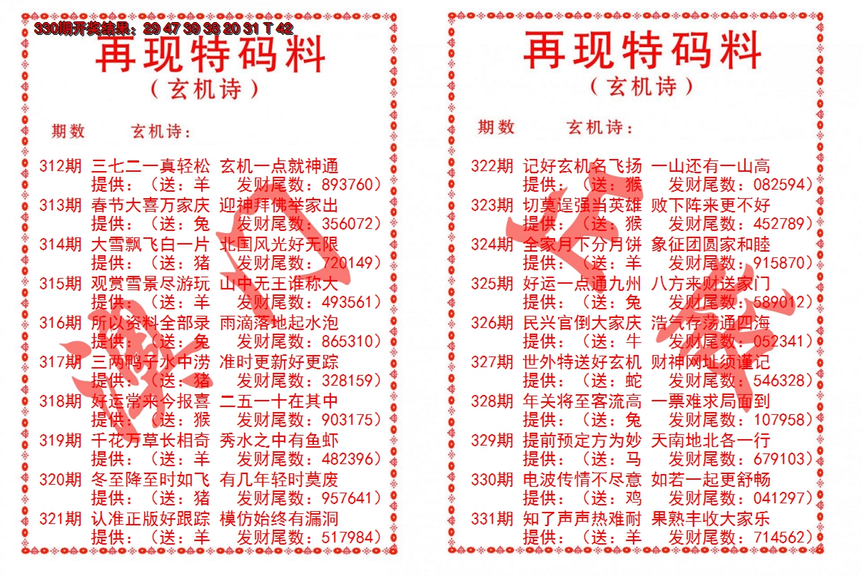 2024331期再现特码料