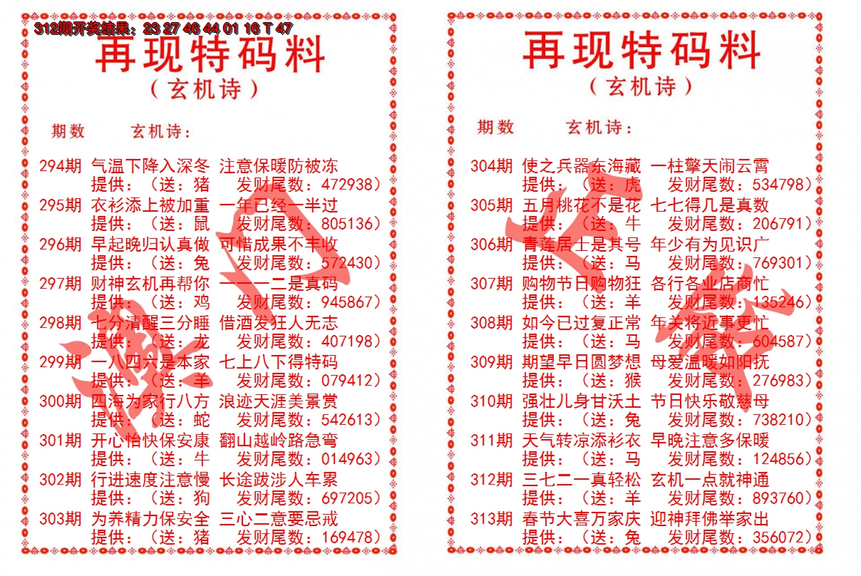 2024313期再现特码料