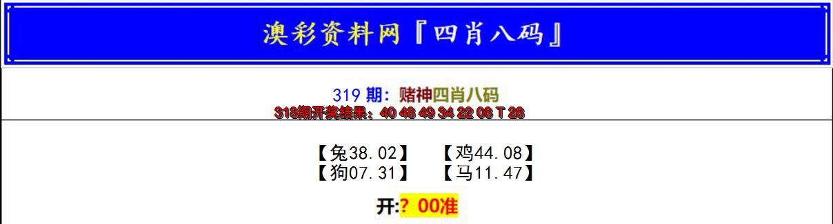 2024319期赌神四肖八码