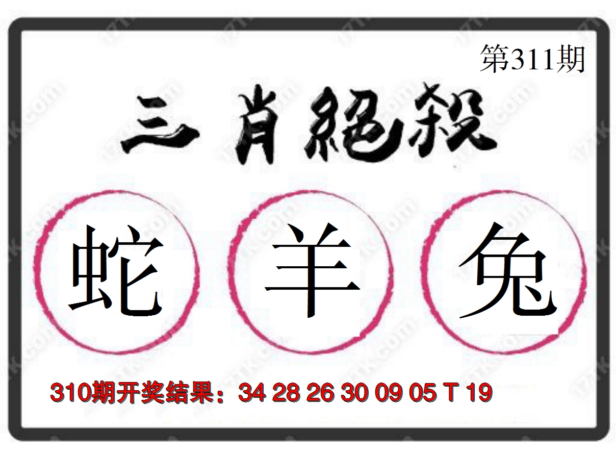 2024311期三肖绝杀