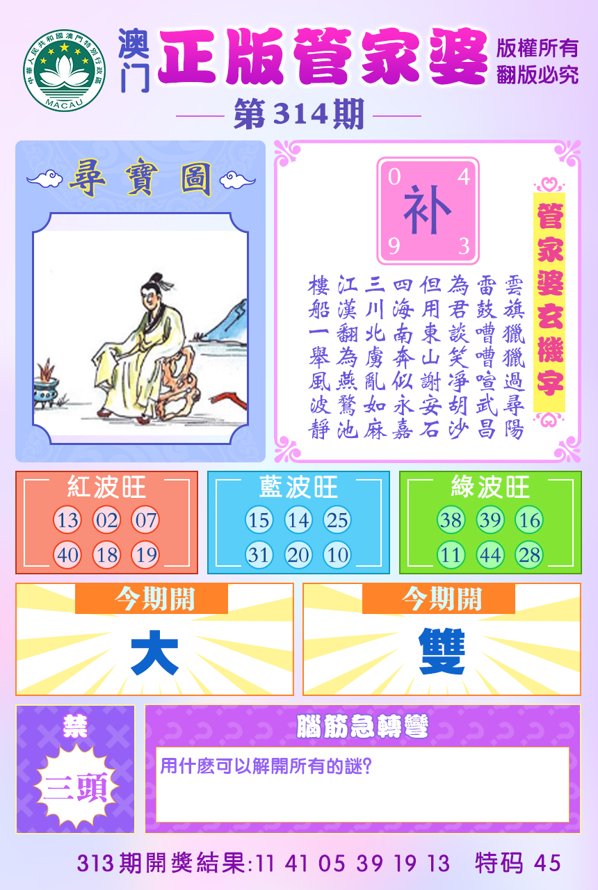 2024314期正版管家婆