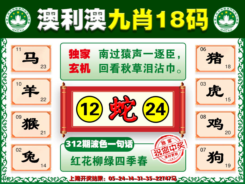 2024312期澳利澳九肖