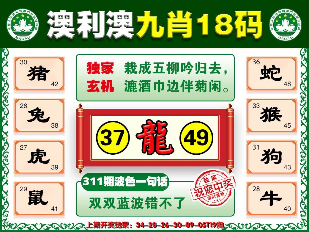 2024311期澳利澳九肖