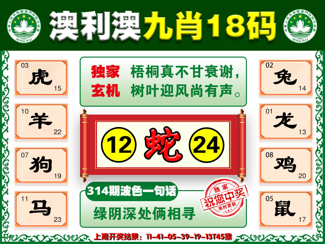2024314期澳利澳九肖