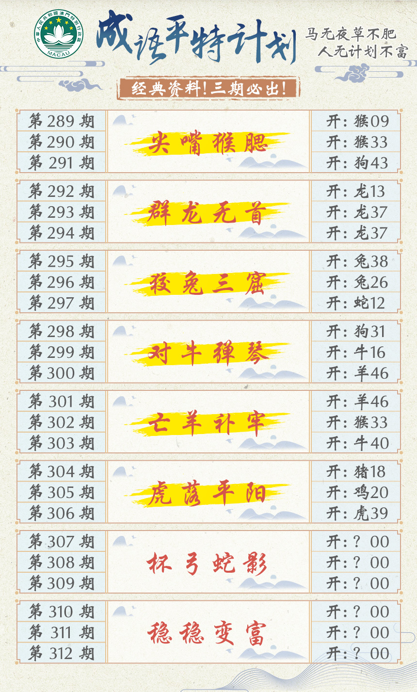 2024307期成语平特计划