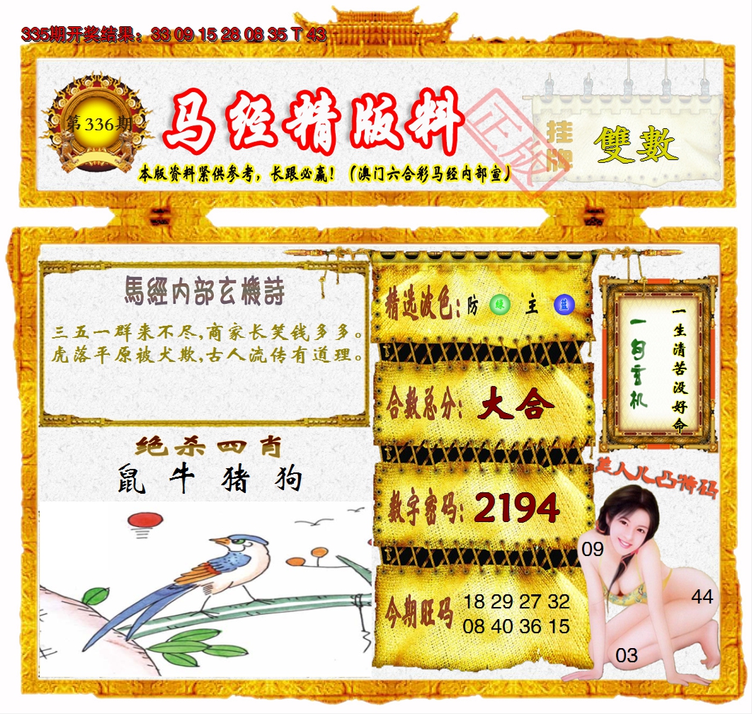 2024336期马经精版料