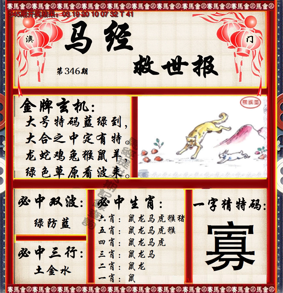 2024346期马经救世报