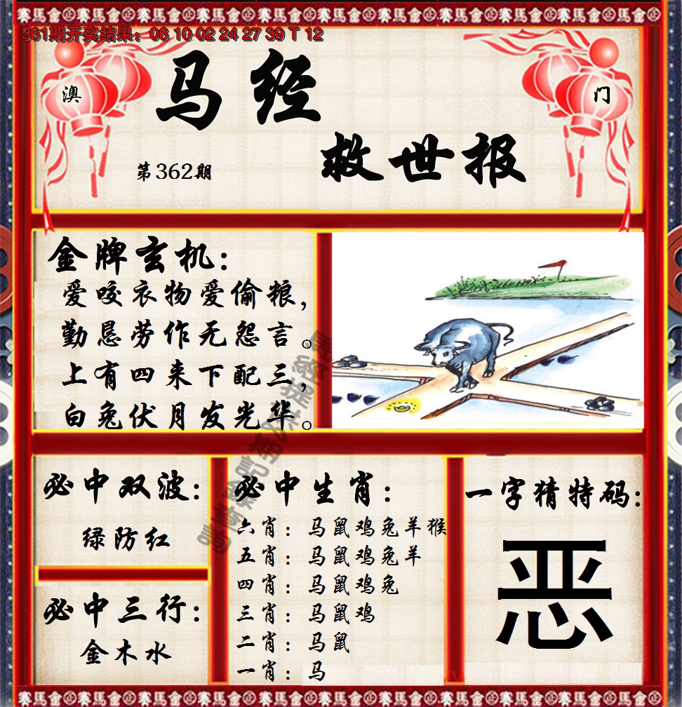 2024362期马经救世报
