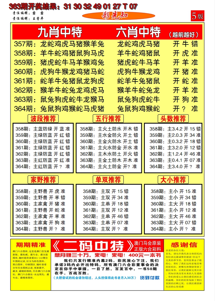 2024364期澳门彩先知D