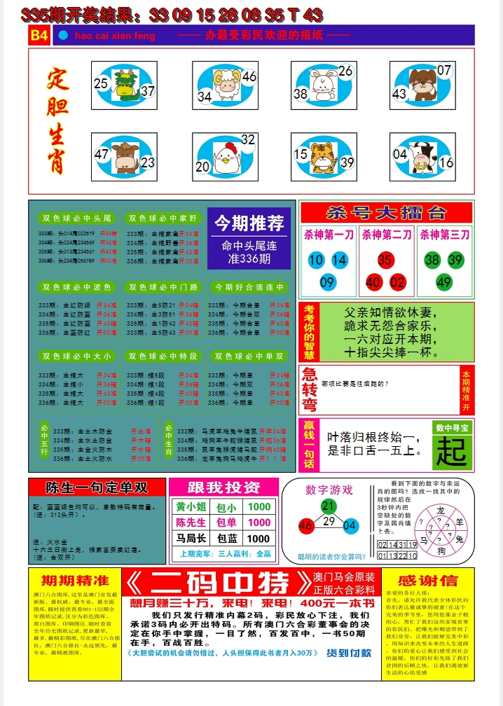 2024336期好彩先锋B