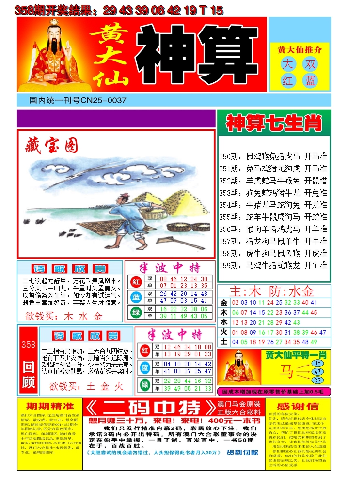 2024359期黄大仙神算A