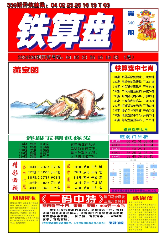 2024340期澳门铁算盘A