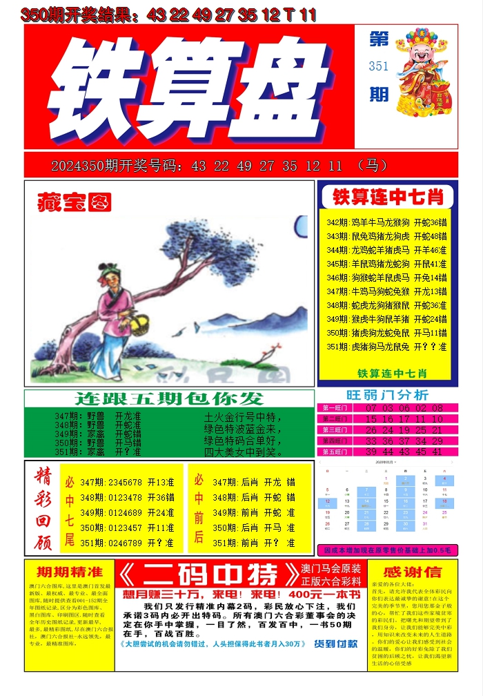 2024351期澳门铁算盘A