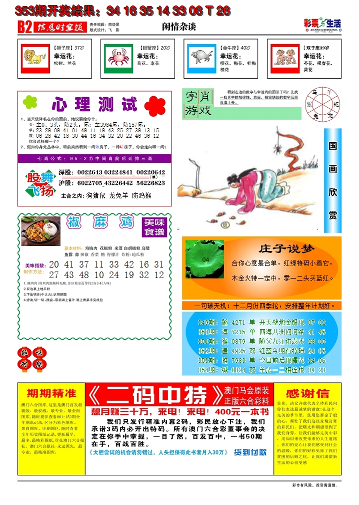 2024354期彩票与生活B
