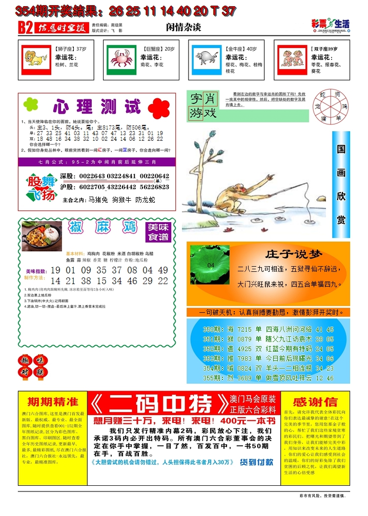 2024355期彩票与生活B