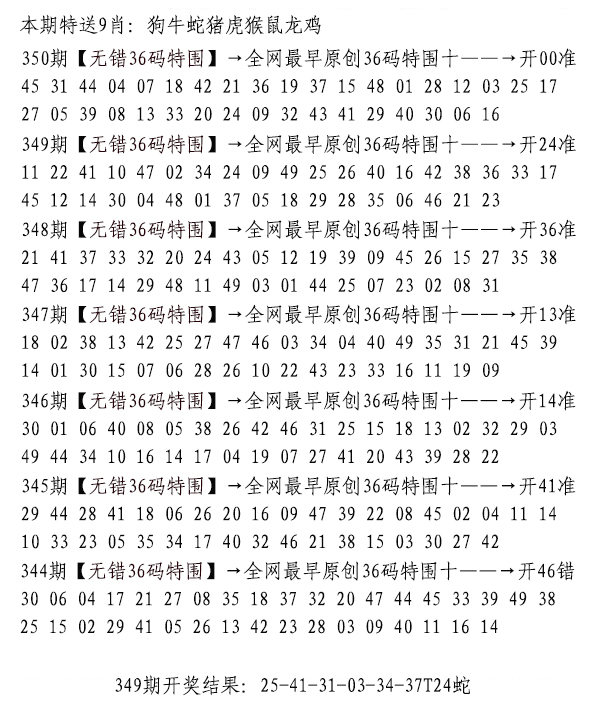 2024350期无错三十六码