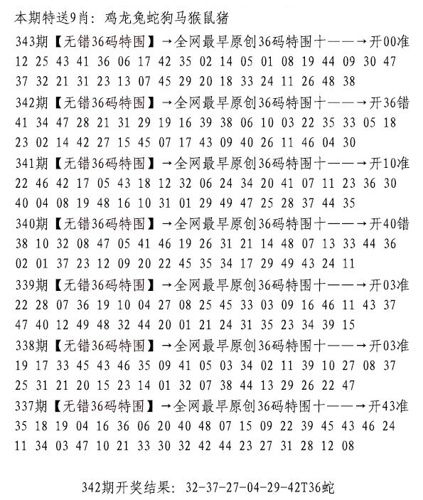 2024343期无错三十六码